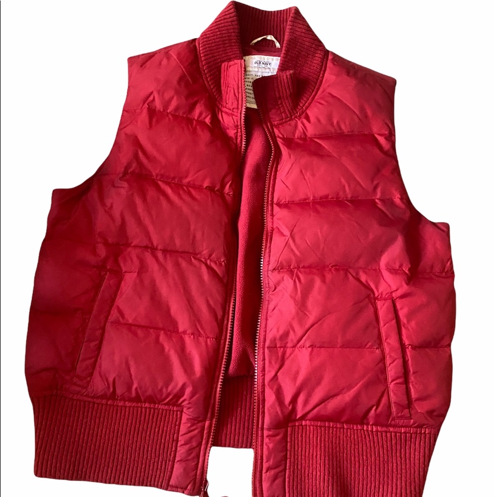 Old Navy Red Solid Nylon Goose Down Vest Large